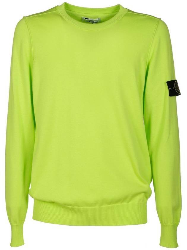 Wappen Patch Crew Neck Soft Cotton Knit Top Neon Green - STONE ISLAND - BALAAN 1