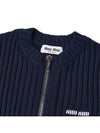 Women's Logo Knit Full Zip Up Cardigan Navy - MIU MIU - BALAAN 8