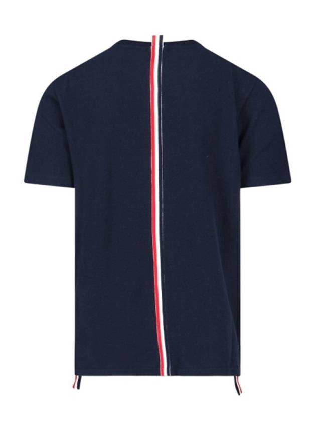 Men's Center Back Striped Short Sleeve T-Shirt Navy - THOM BROWNE - BALAAN 4