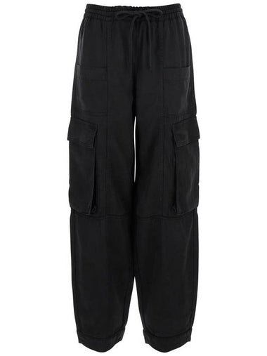 Black Cargo Pants With Elastic Drawstring Waist And Logo Plaque On The Rear In Viscose Woman - TWINSET - BALAAN 1