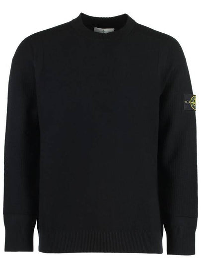 Logo Crew Neck Wool Blend Knit Top Black - STONE ISLAND - BALAAN 2