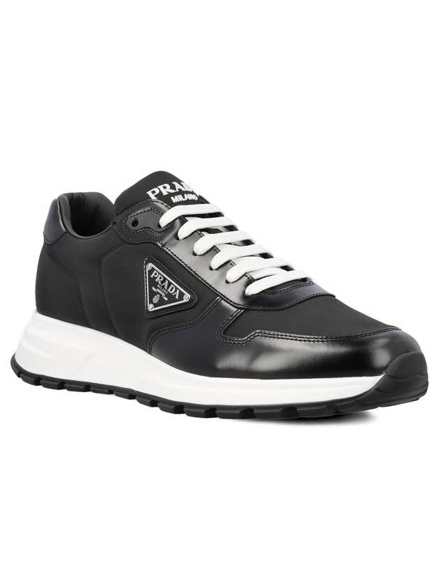 Prax 01 Re-Nylon Brushed Leather Low-Top Sneakers Black - PRADA - BALAAN 3