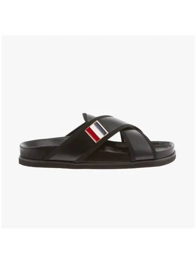 Vitello Calf Enamel Criss Cross Loafer Sandals Black - THOM BROWNE - BALAAN 3