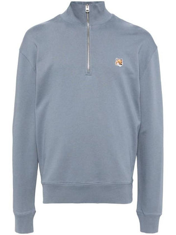 Fox Head Patch Half Zipper Sweatshirt Moonlight Blue - MAISON KITSUNE - BALAAN 1