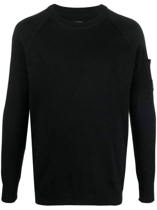 Lens Ribbed Crew Neck Knit Top Black - CP COMPANY - BALAAN 1