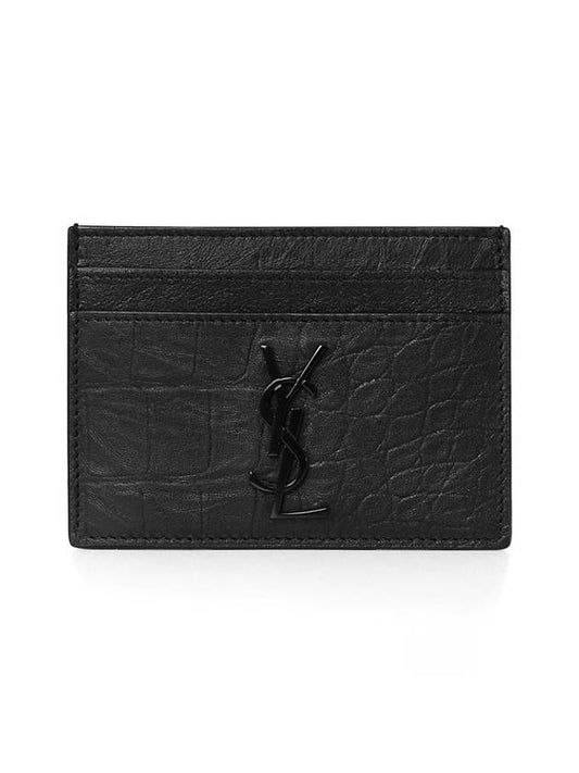 Monogram Crocodile Leather Card Wallet Black - SAINT LAURENT - BALAAN