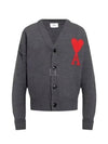 Big Heart Logo Wool Cardigan Grey - AMI - BALAAN 2