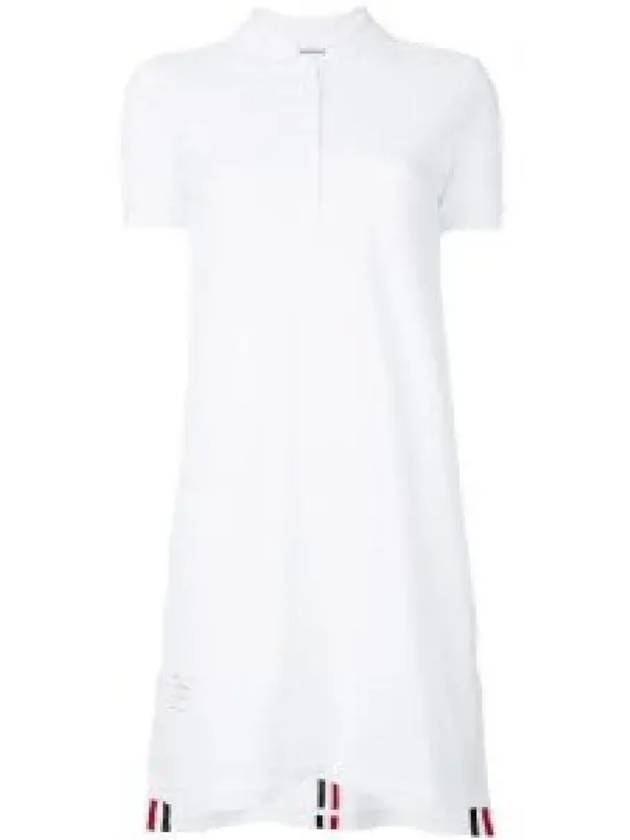 Classic Cotton Pique Center Back Stripe A-Line Short Sleeve Polo Shirt Short Dress White - THOM BROWNE - BALAAN 2