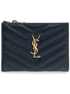 Grain Leather Quilted Stitch Card Wallet Black - SAINT LAURENT - BALAAN 2