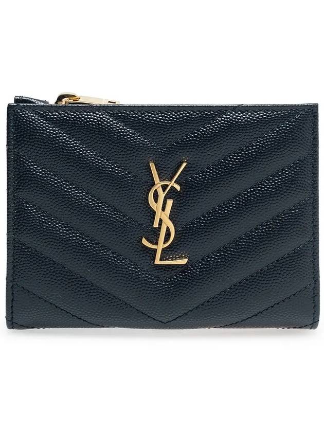 Grain Leather Quilted Stitch Card Wallet Black - SAINT LAURENT - BALAAN 2