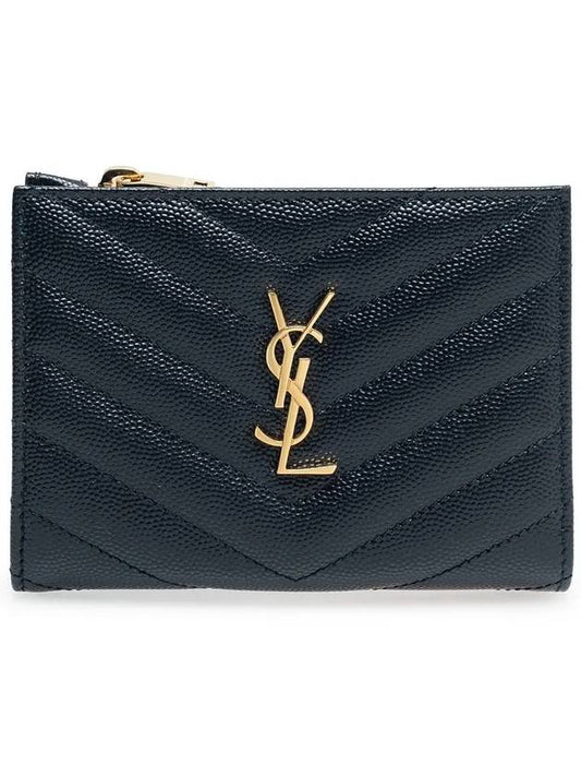 Grain Leather Quilted Stitch Card Wallet Black - SAINT LAURENT - BALAAN 2