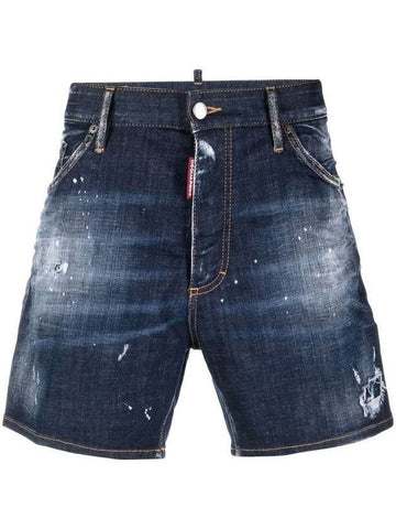 Men's Commando Dark Ribbed Wash Denim Shorts Blue - DSQUARED2 - BALAAN 1