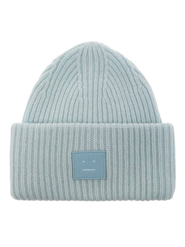 Face Patch Ribbed Wool Beanie Sky Blue Melange - ACNE STUDIOS - BALAAN 2