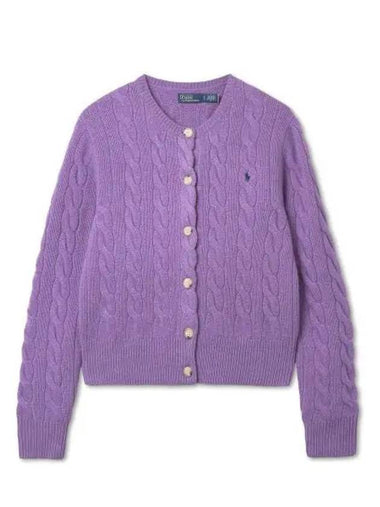 Cable knit wool cashmere cardigan purple - POLO RALPH LAUREN - BALAAN 1