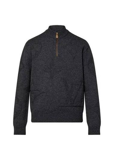 Monogram Jacquard Wool Half Zip Knit Top Grey - LOUIS VUITTON - BALAAN 1