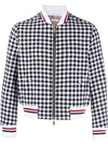 Gingham Boucle Knit Rib Cotton Bomber Jacket Navy - THOM BROWNE - BALAAN 1