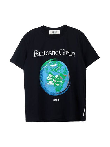 Fantastic Green Logo Short Sleeve T-Shirt Black - MSGM - BALAAN 1