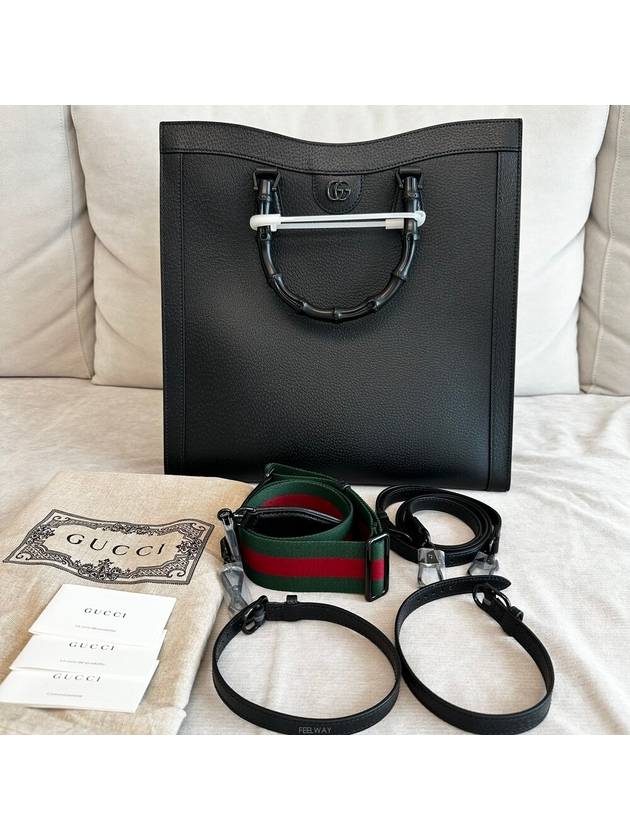 Diana Large Leather Tote Bag Black - GUCCI - BALAAN 9