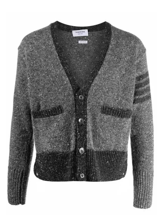 Men's Jersey Stitch Mohair Tweed 4 Lines V-Neck Cardigan Grey - THOM BROWNE - BALAAN 2