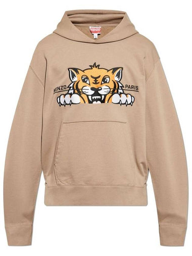 Happy Tiger Embroidered Hood Brown - KENZO - BALAAN 1