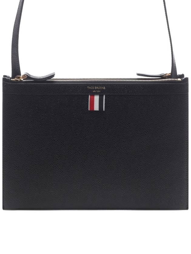 Logo Print Leather Double Zipper Crossbody Bag Black - THOM BROWNE - BALAAN 2