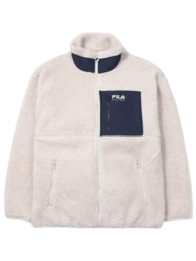 Woven Pocket Fleece Zip-Up Jacket Beige - FILA - BALAAN 1