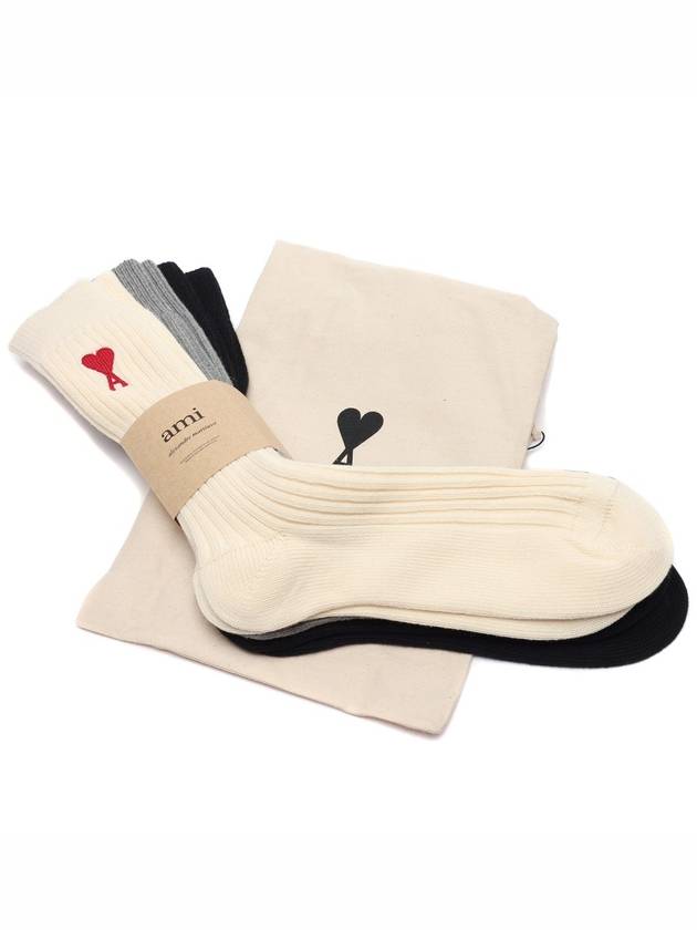 Heart Logo Embroidered Cotton Socks 3 Pack - AMI - BALAAN.