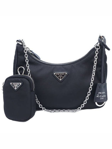 Women s Nylon Cross Bag Black Prada 1BH204 Re Edition Saffiano Trimming Hobo 2WAY - PRADA - BALAAN 1