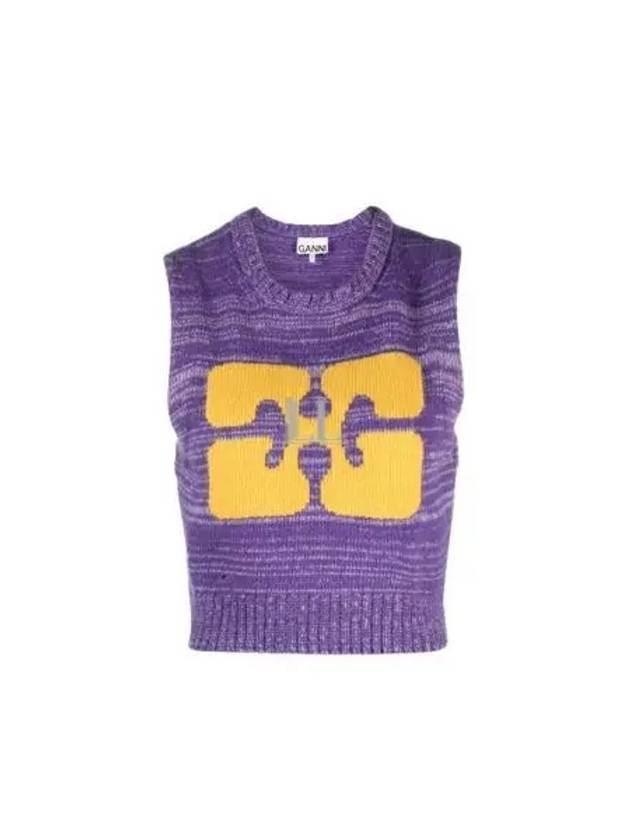 Logo Graphic Cropped Wool Vest Purple - GANNI - BALAAN 2