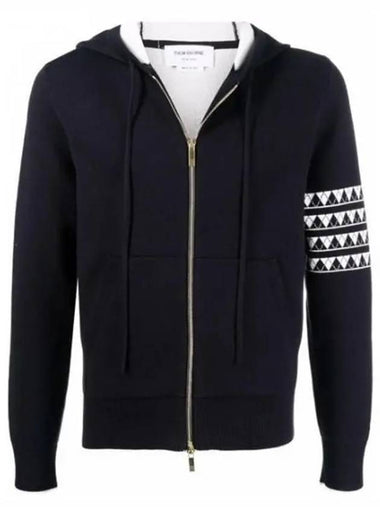 Hector Jacquard Back Diagonal Striped Cotton Zip-up Hoodie Navy - THOM BROWNE - BALAAN 1