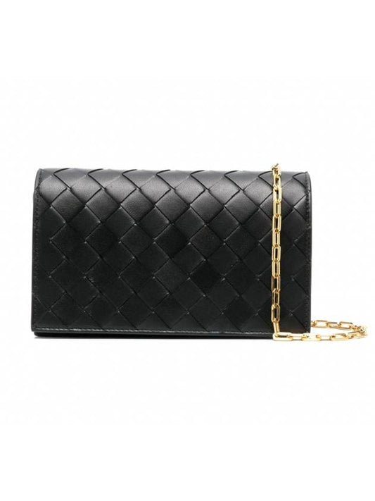 Intrecciato Chain Leather Mini Cross Bag Black - BOTTEGA VENETA - BALAAN 2