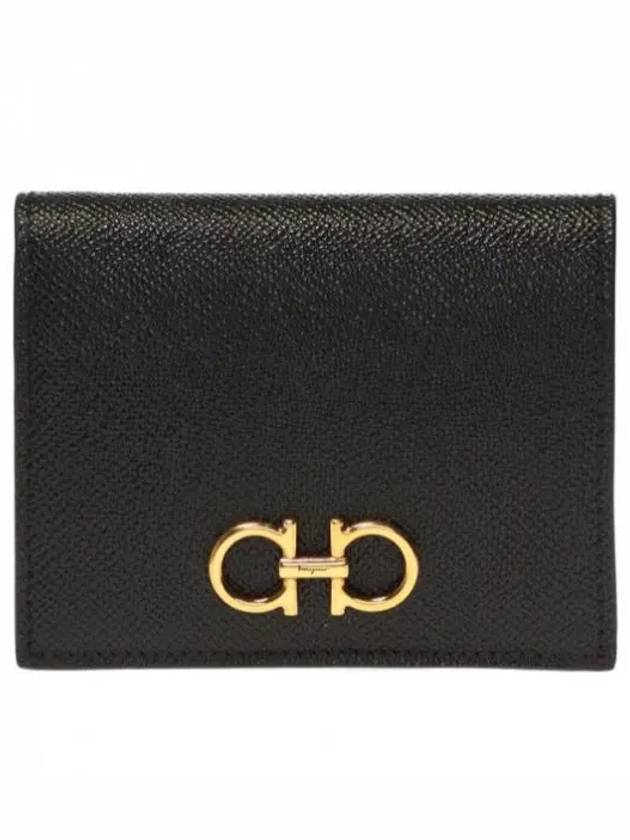 Gancini Compact Half Wallet Black - SALVATORE FERRAGAMO - BALAAN 2