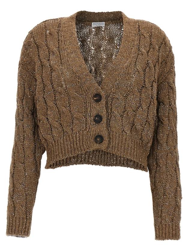 Sequin Embellished Knitted Cardigan Brown - BRUNELLO CUCINELLI - BALAAN 1