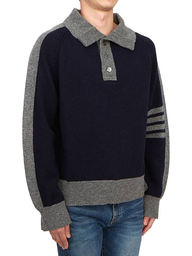 4-Bar Wool Polo Knit Top Navy Grey - THOM BROWNE - BALAAN 4