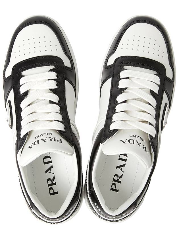 Downtown Perforated Leather Low Top Sneakers White Black - PRADA - BALAAN 3