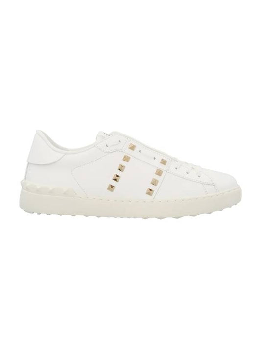 Rockstud Untitled Calfskin Low Top Sneakers White - VALENTINO - BALAAN.