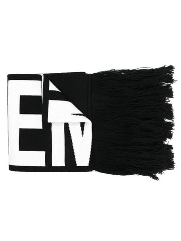 Double Logo Intarsia Fringe Wool Muffler Black - VETEMENTS - BALAAN 1