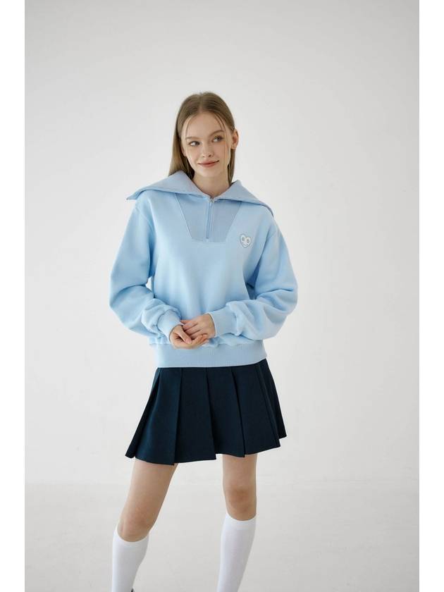 Smile Heart Sailor Collar Brushed Sweatshirt Blue - GOXO - BALAAN 1