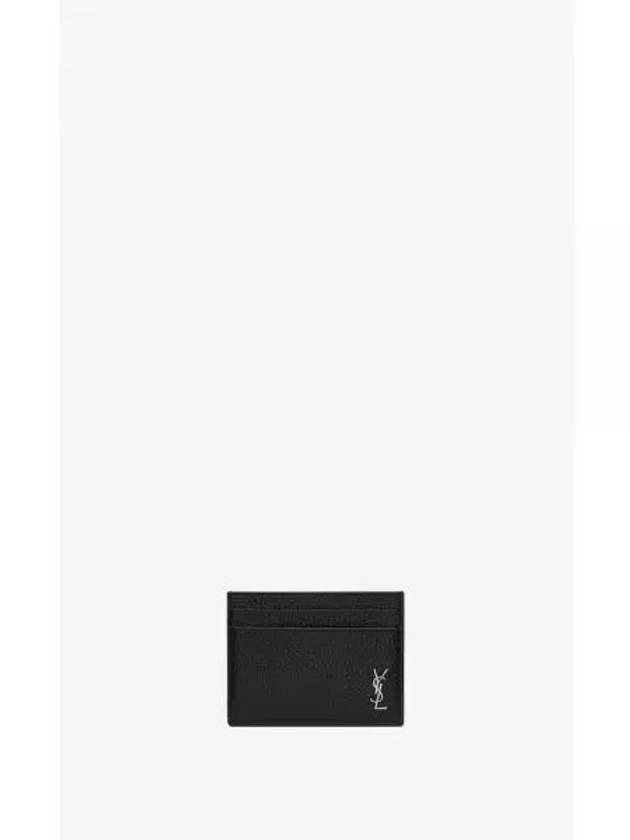 Logo Plaque Leather Card Wallet Black - SAINT LAURENT - BALAAN 2