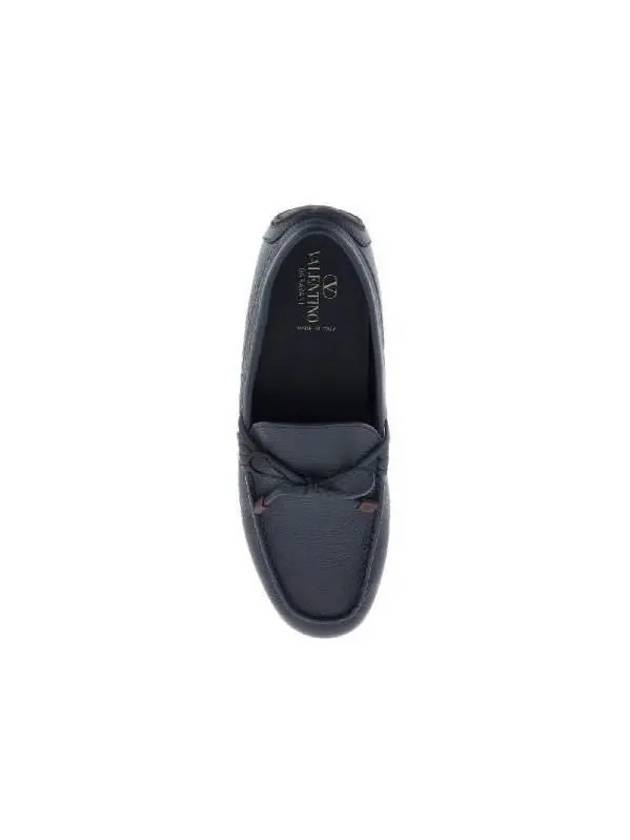 V Logo Leather Loafers Navy - VALENTINO - BALAAN 4