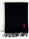 Small Heart Logo Wool Scarf Black - AMI - BALAAN 3