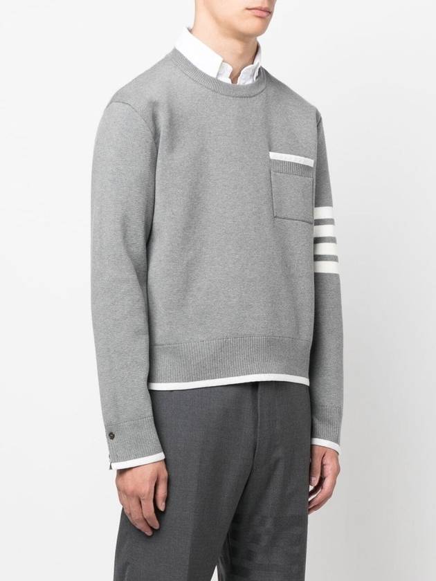 Milano Stitch 4-Bar Boxy Crew Neck Pullover Knit Top Grey - THOM BROWNE - BALAAN 3