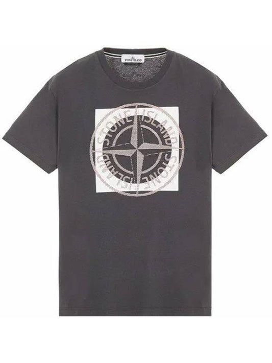 Compass Logo Print Short Sleeve T-Shirt Charcoal - STONE ISLAND - BALAAN.