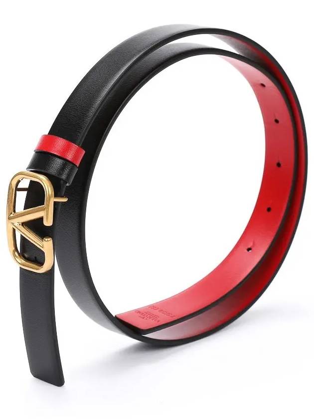 V Logo Reversible Leather Belt Black Red - VALENTINO - BALAAN 3