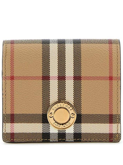 Check Small Leather Half Wallet Beige - BURBERRY - BALAAN 2