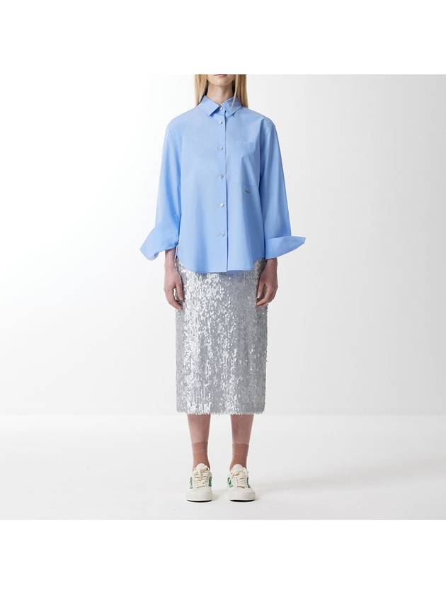 Embroidery point bio cotton signature shirt blue 022 - VOYONN - BALAAN 4