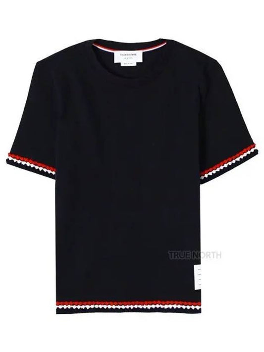 RWB Stripe Cotton Short Sleeve T-Shirt Navy - THOM BROWNE - BALAAN 2