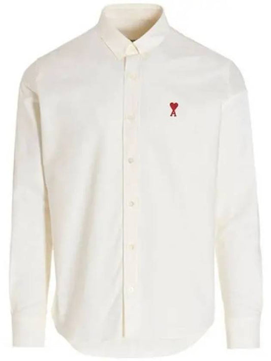 Men's Mini Heart Button Down Oxford Long Sleeve Shirt White - AMI - BALAAN 2