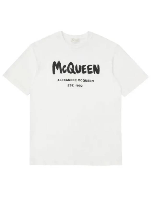 Women's Graffiti Logo Short Sleeve T-Shirt White - ALEXANDER MCQUEEN - BALAAN 2