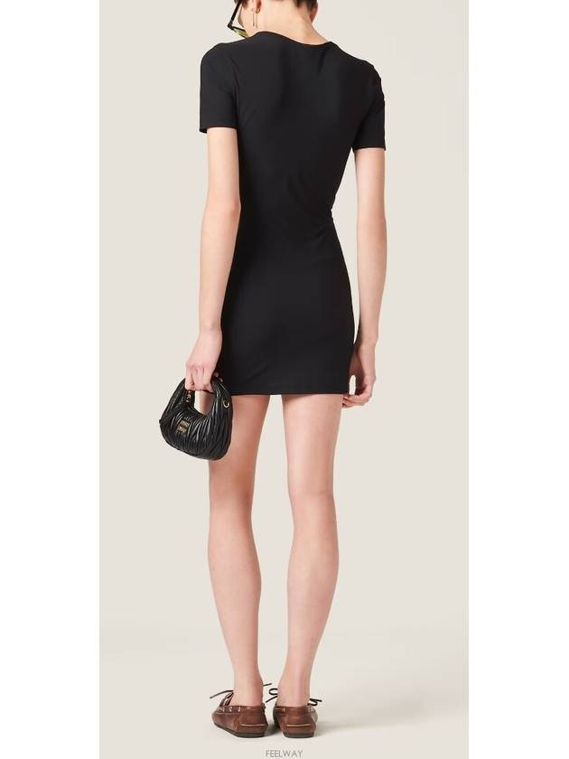 Logo Stretch Jersey Short Dress Black - MIU MIU - BALAAN 4